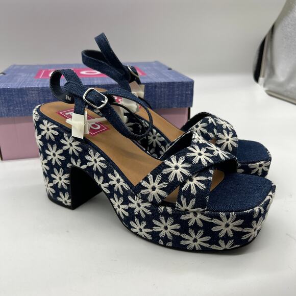 Pop Womens Grandiose Heeled Sandals Blue White Size 9M - Picture 1 of 12
